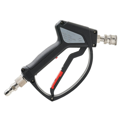 MTM Hydro SGS28 trigger gun with installed stainless fittings for leak-free operation