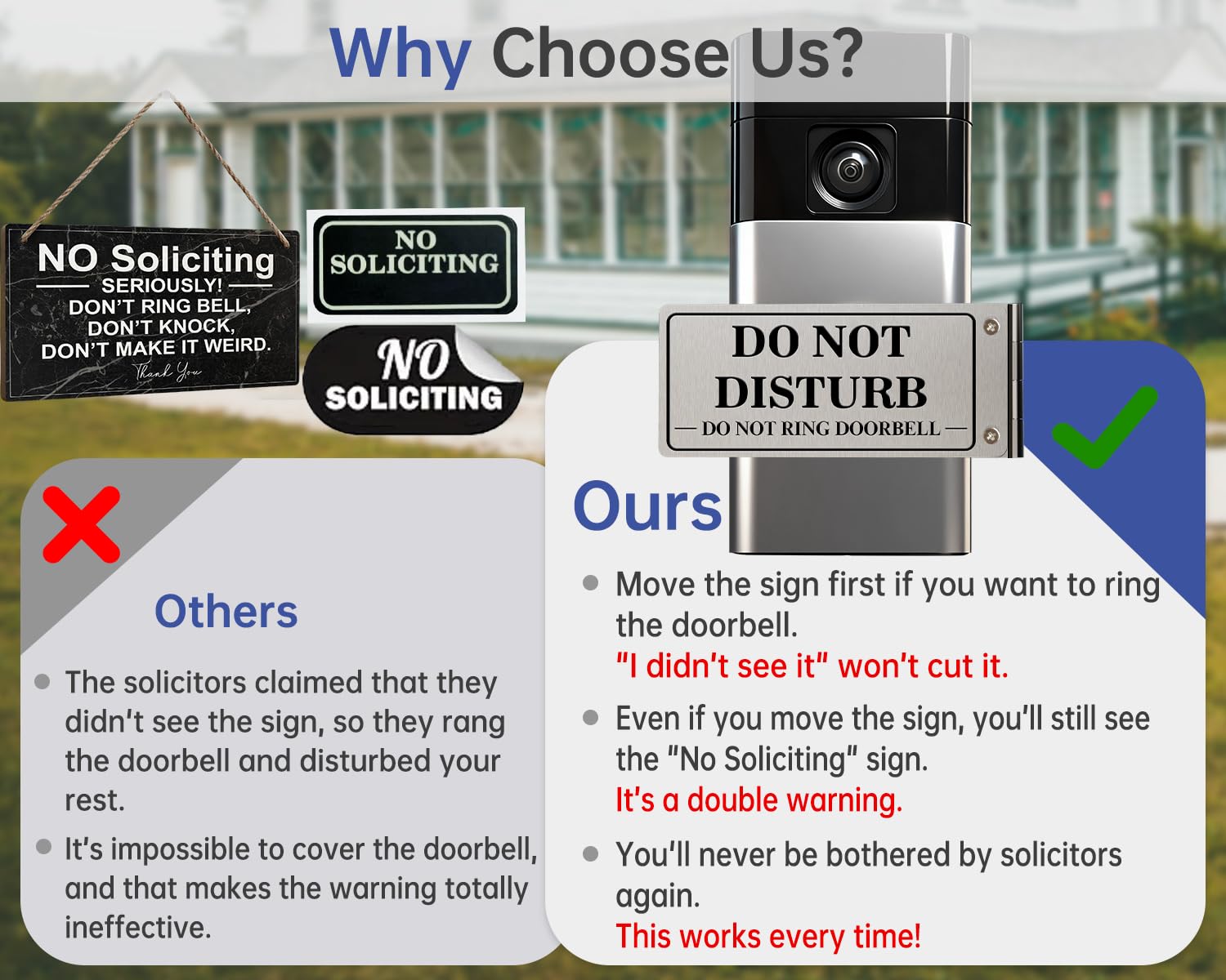 Durable metal construction and compatibility with Ring video doorbells.