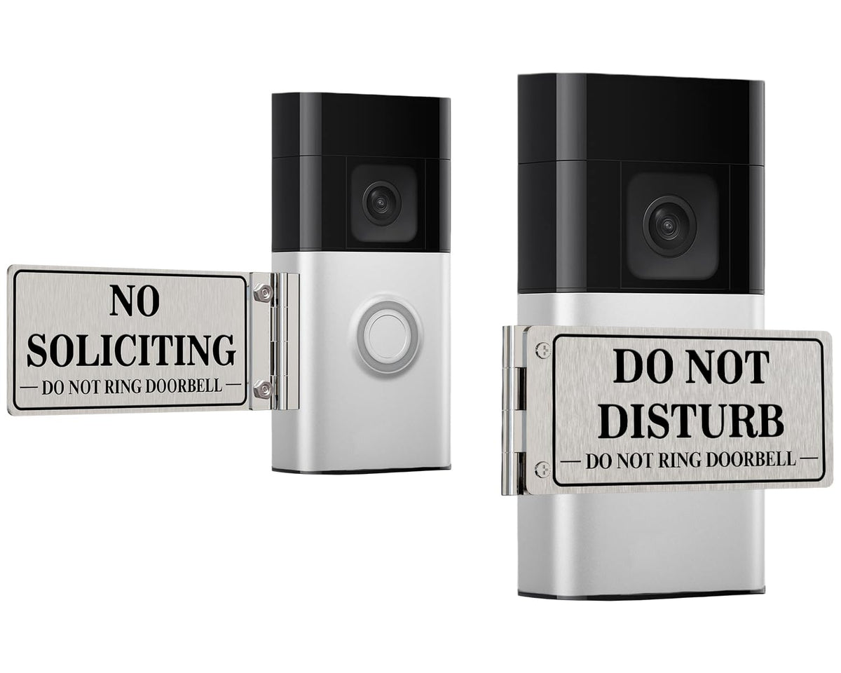 MtMinn metal doorbell cover with left no-soliciting sign for quieter naps