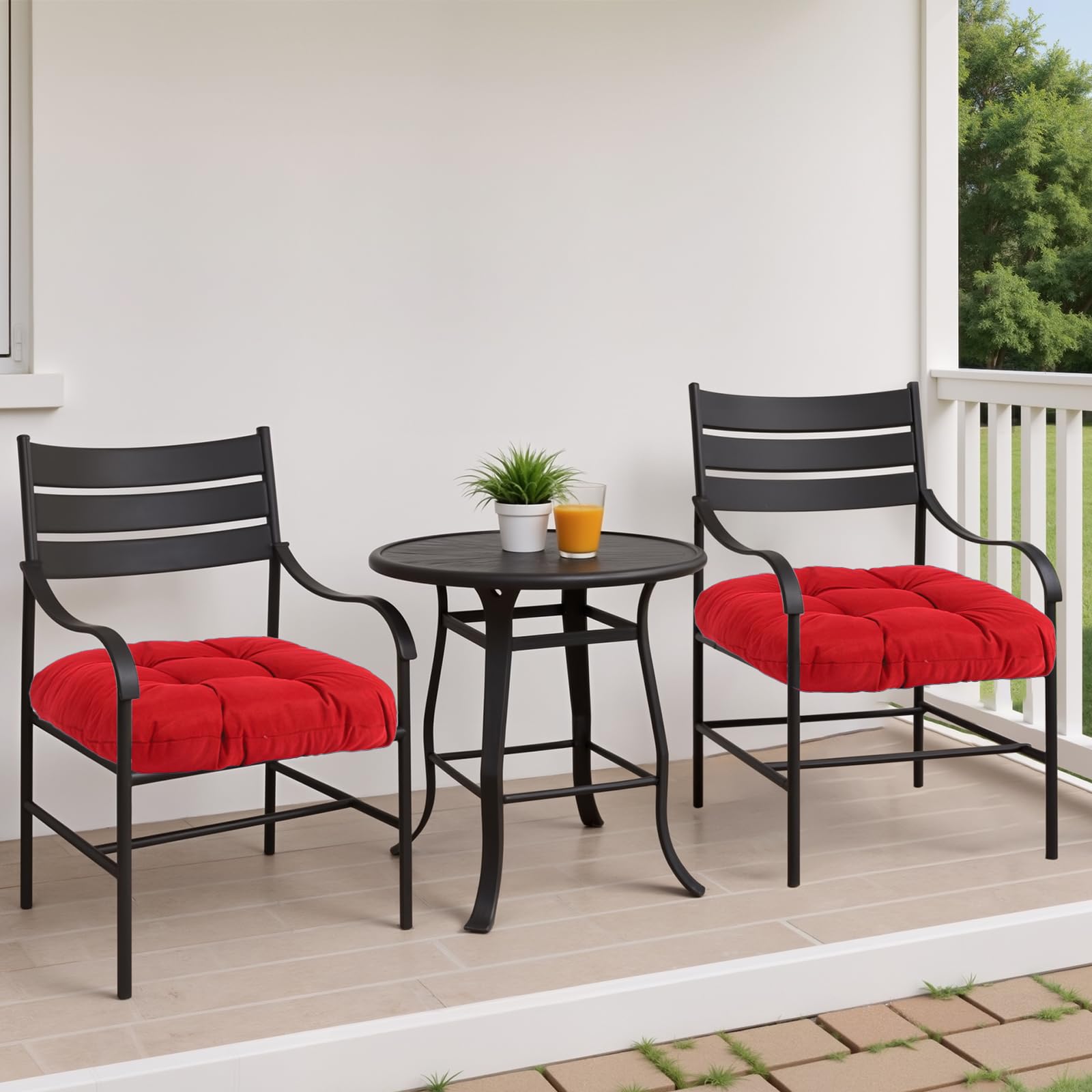 MTMR 19x19 tufted chair cushions in red add stylish comfort to wicker furniture