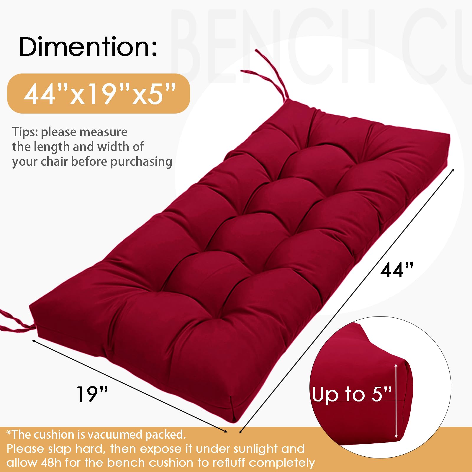 MTMR tufted design bench cushion with high padding for comfort.