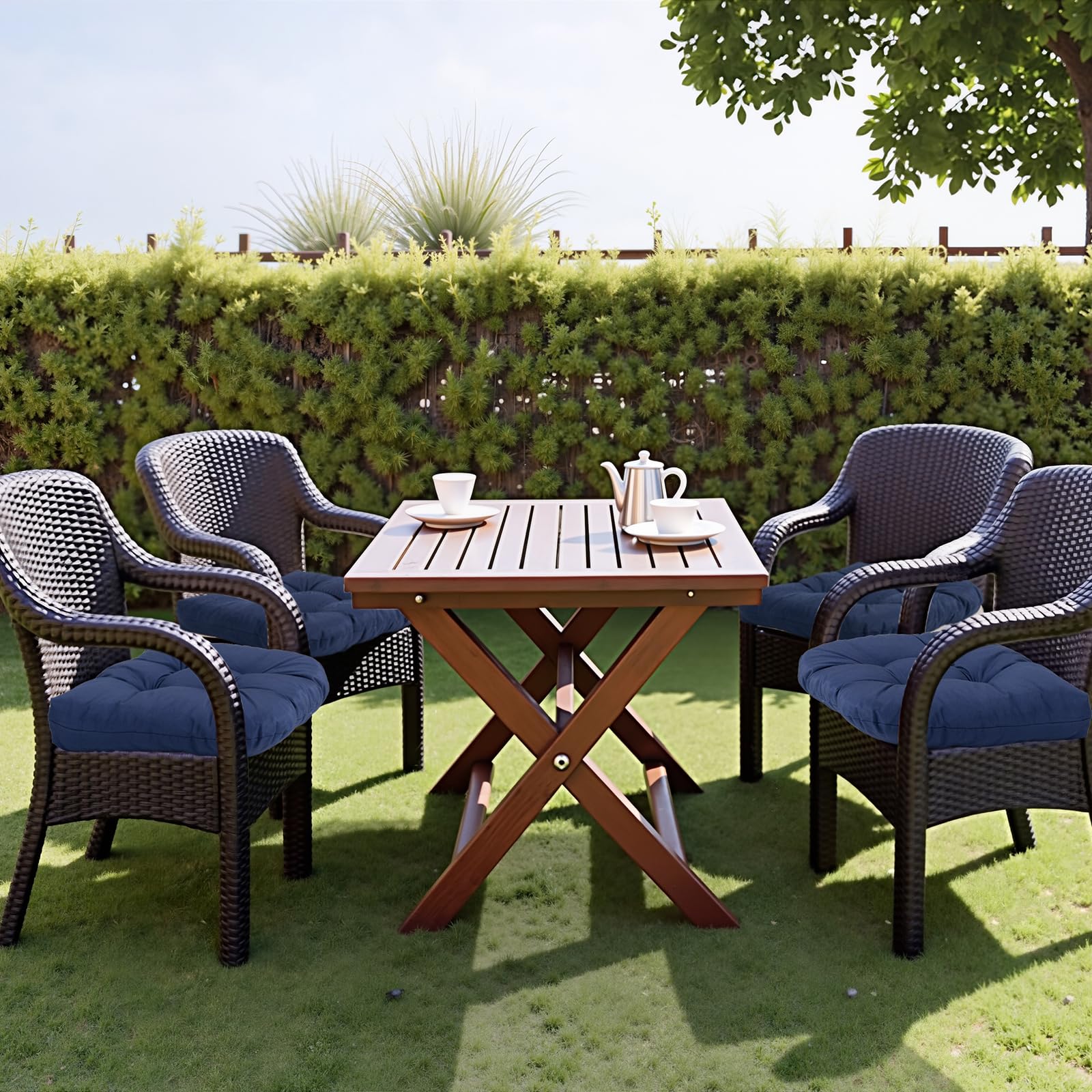 MTMR tufted design cushions add stylish comfort to outdoor seating.