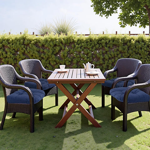 MTMR tufted design cushions add stylish comfort to outdoor seating.