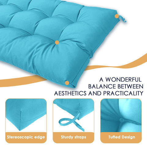 MTMR tufted outdoor cushion adds stylish support for bench seating.