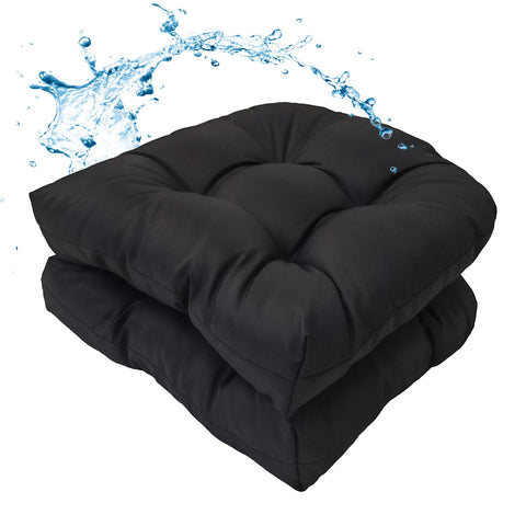 MTMR water-repellent outdoor chair cushions on a sunny patio, fade-resistant fabric.