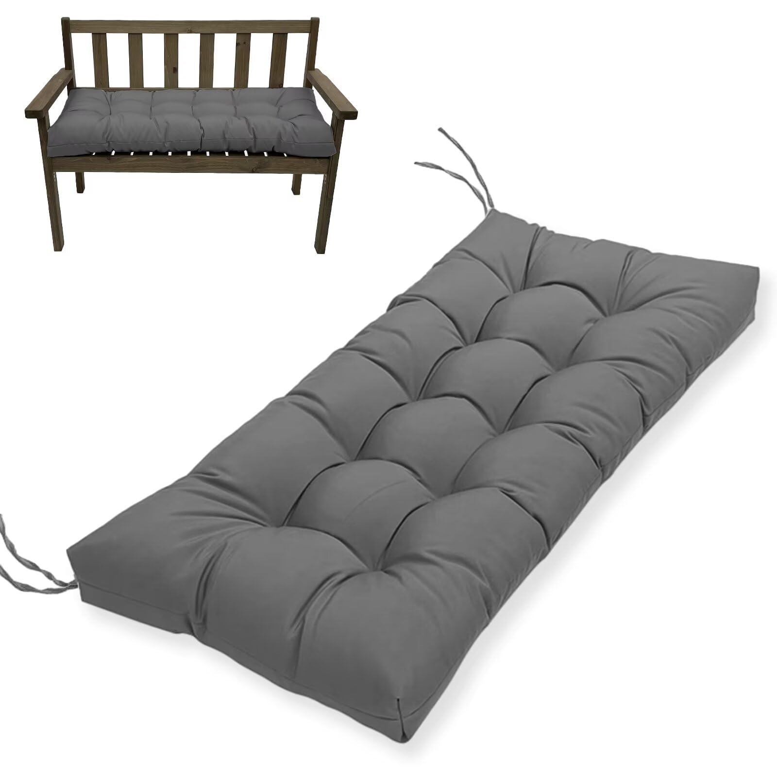 MTMR water-repellent tufted outdoor bench cushion for durable patio seating.