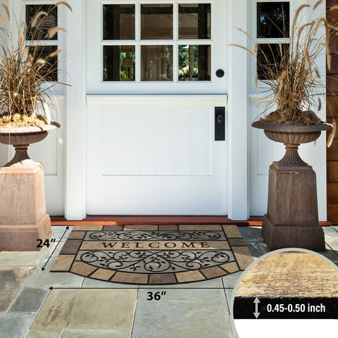 MTOUOCK front-entry mat showcases decorative stone border for an inviting look.