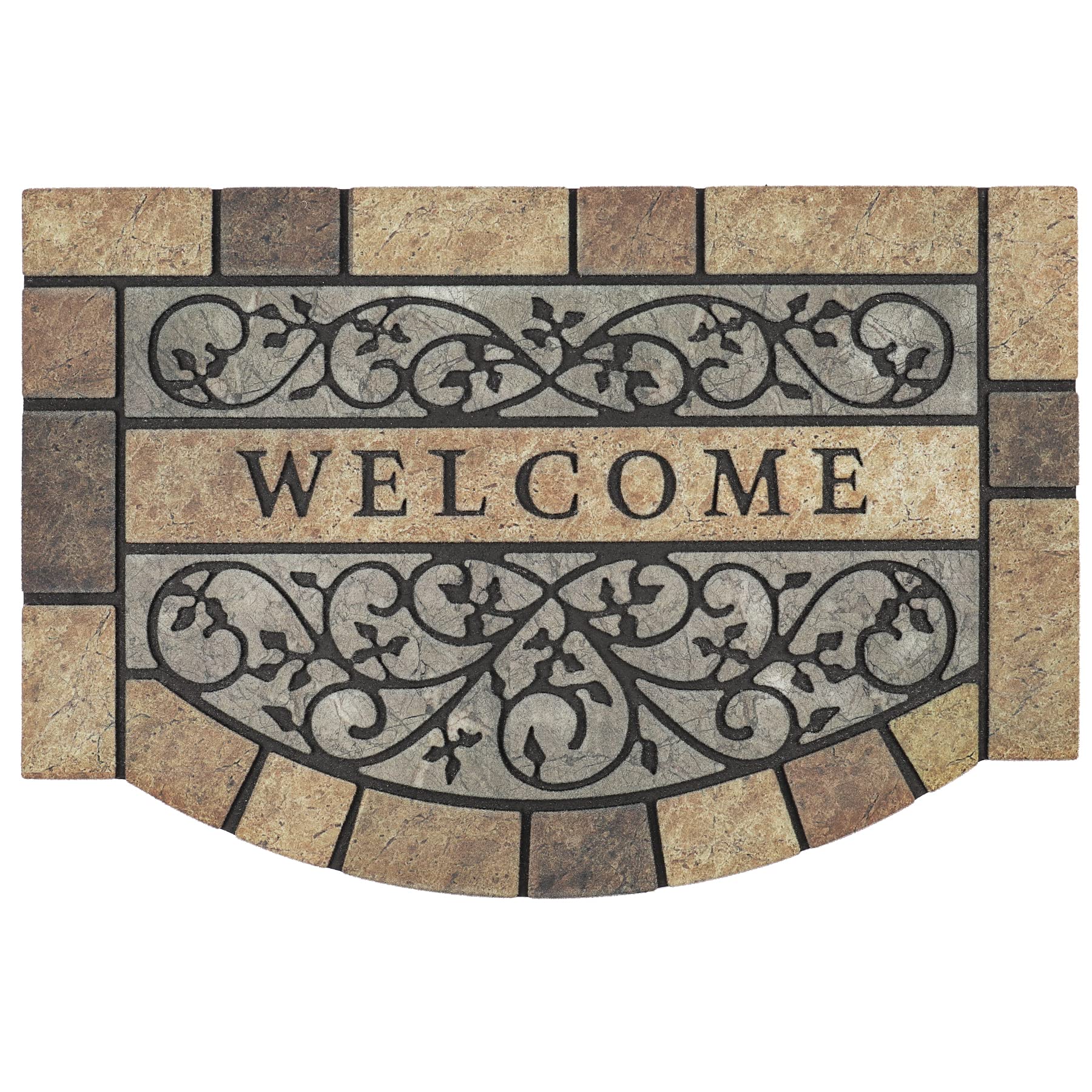 MTOUOCK large outdoor welcome mat with stone-scroll-design adds curb appeal and durability.
