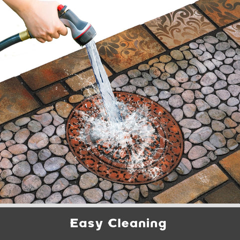MTOUOCK mat cleans quickly with hose and water.