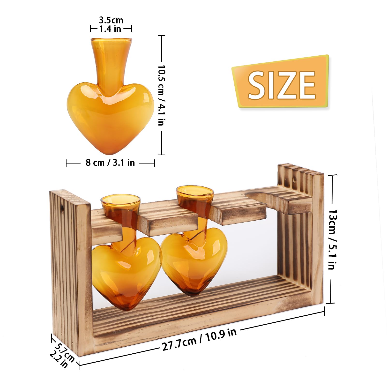 MTsigns wooden stand supporting the heart vase for a neat desk display.