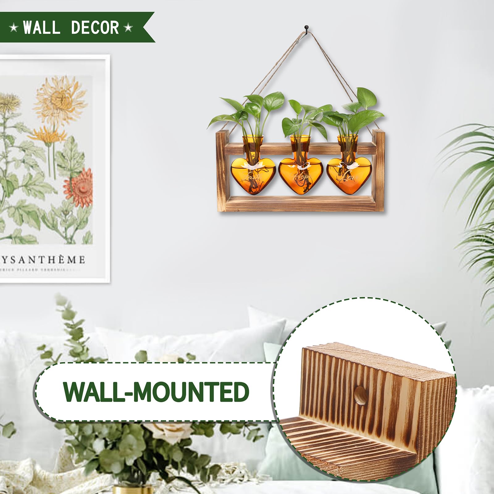 MTsigns wooden stand supports heart vase for stable desk or shelf placement.