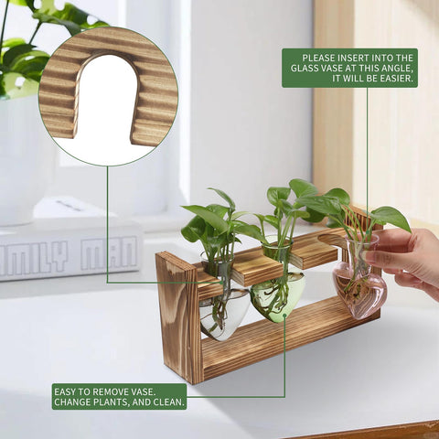 MTsigns wooden stand elevates the heart vase for home display.