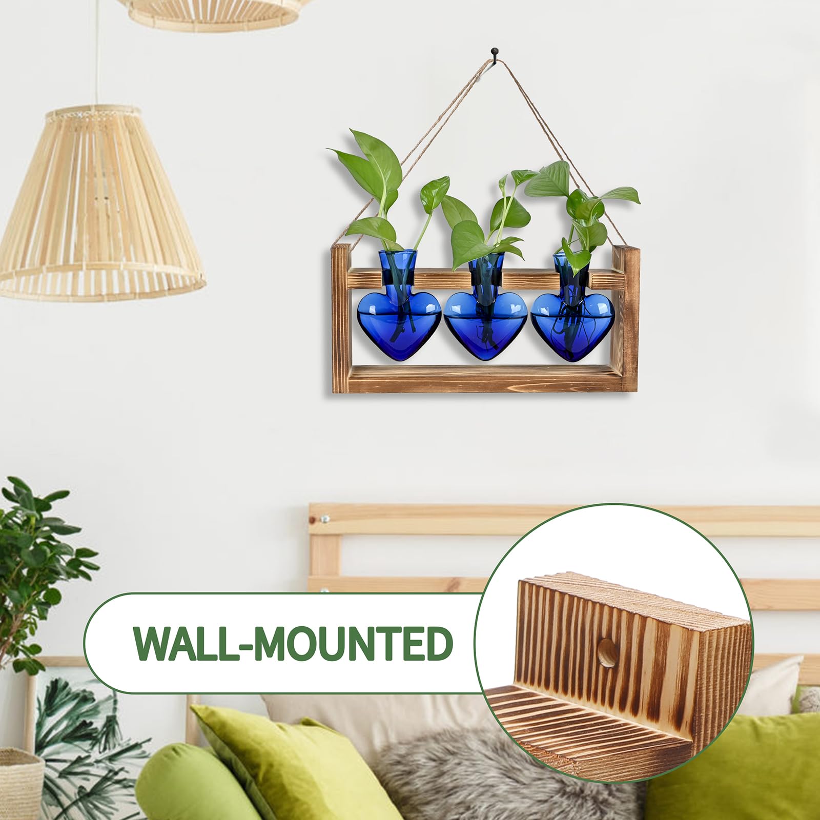 MTsigns propagation jar on wooden stand for easy desk plant propagation