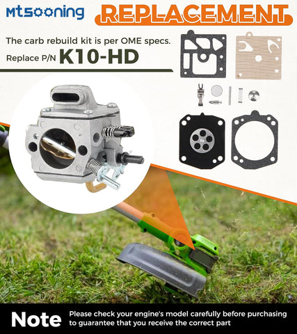 Mtsooning fitment for Husqvarna and Jonsered carb kits covers multiple saw models.
