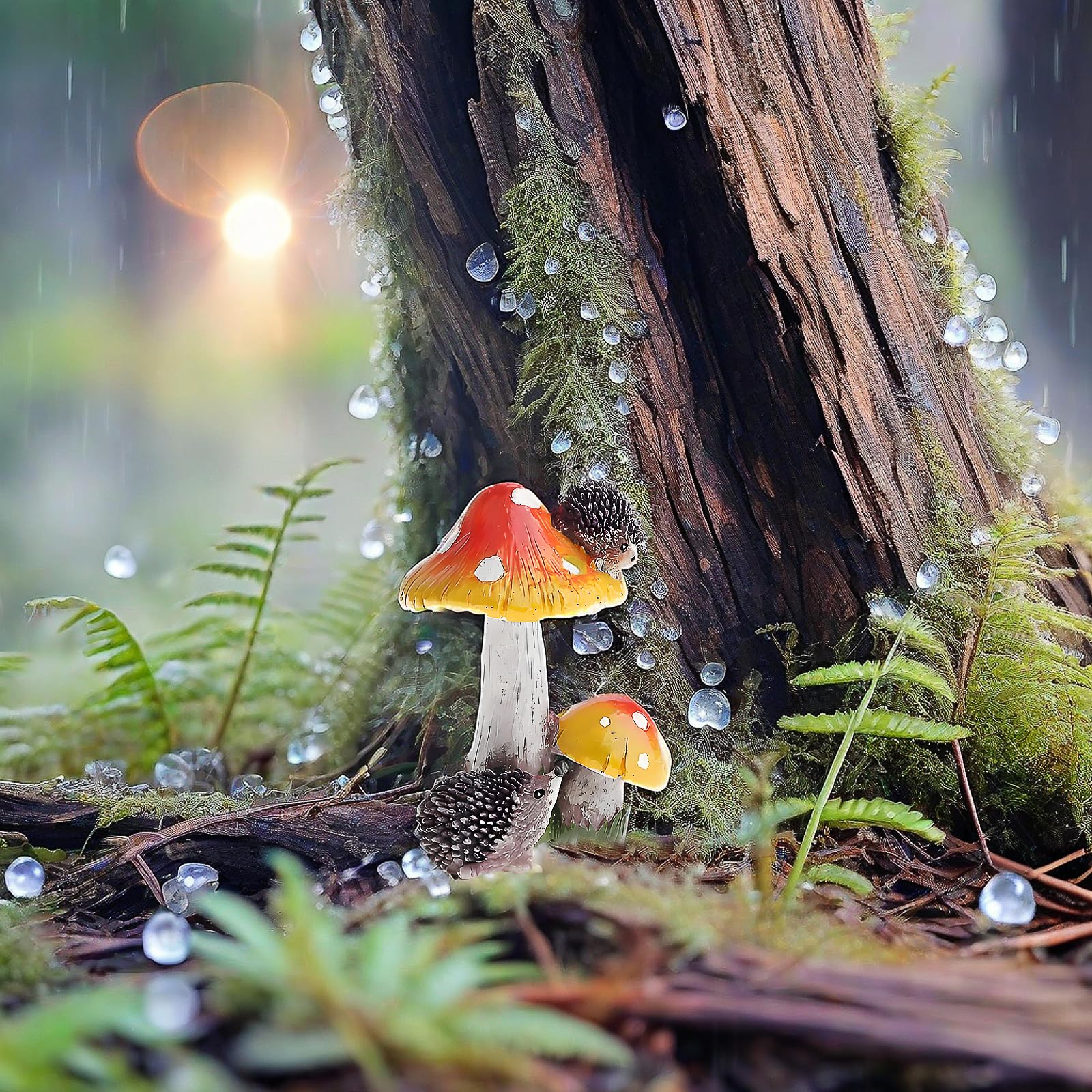 muamax hedgehog and mushroom garden decoration for desks.