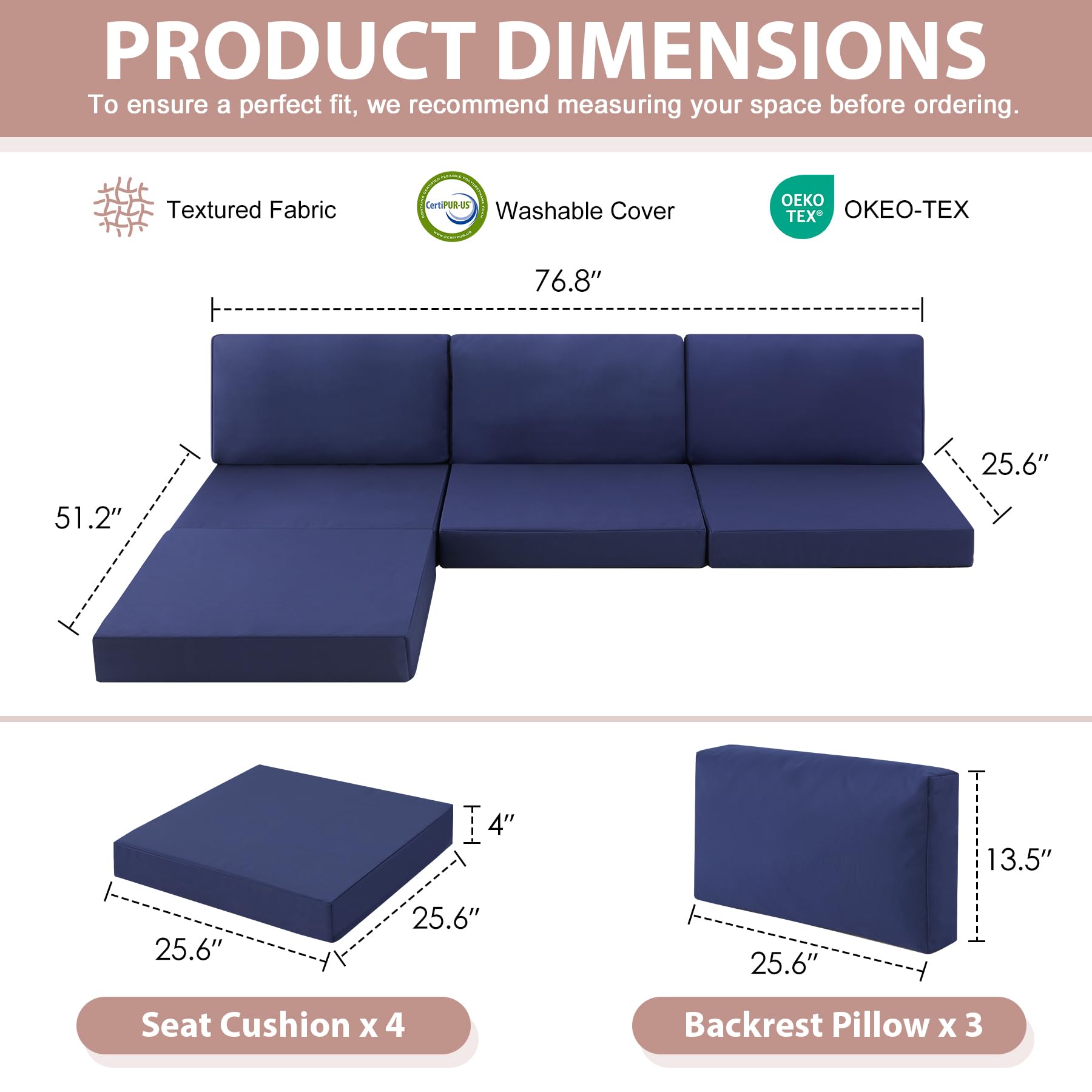 MuaMelop navy deep-seat cushions provide comfortable support for outdoor lounging