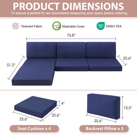 MuaMelop navy deep-seat cushions provide comfortable support for outdoor lounging
