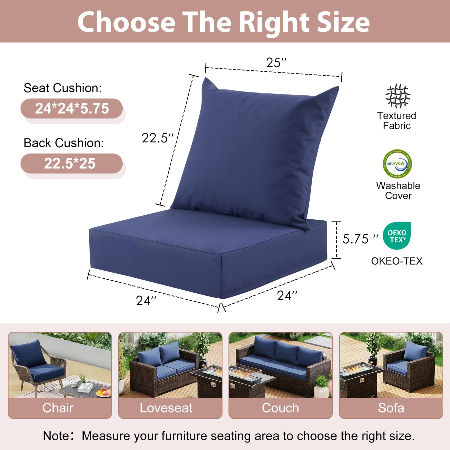 MuaMelop 24x24 inch seat cushion offers plush support for chairs.