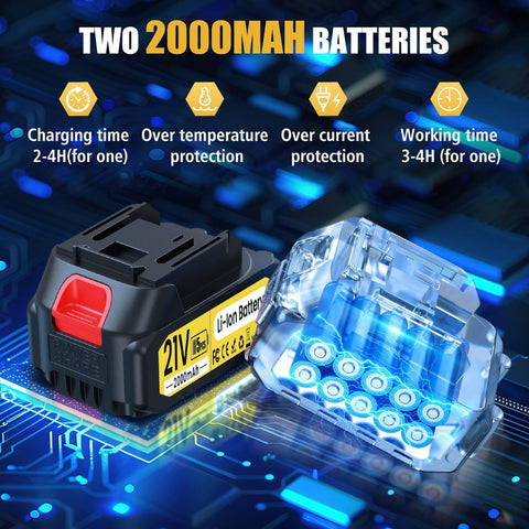MuatCtarom 21v-2x2000mah battery pack powers long pruning sessions.
