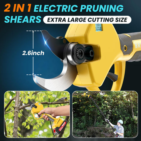 MuatCtarom cordless pole pruner in action showing 14 ft reach