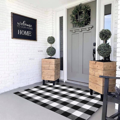 MUBIN cotton buffalo plaid rug front door mat for durable, welcoming entry.