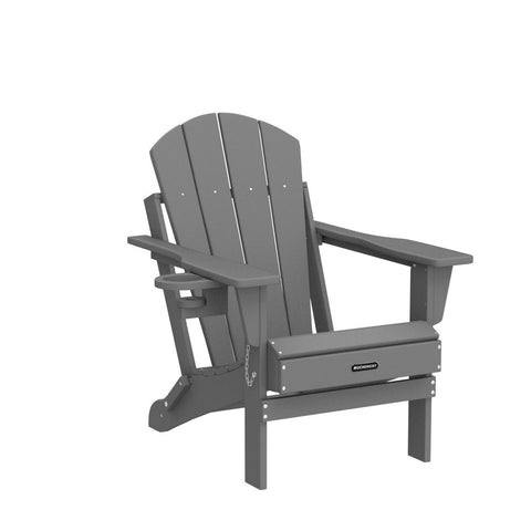 MUCHENGHY Adirondack chair gray with wide armrests for resting arms.