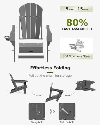 MUCHENGHY gray Adirondack chair backrest provides relaxed lounging.