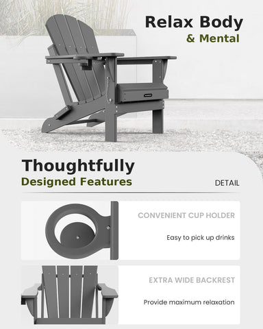 MUCHENGHY gray outdoor Adirondack chair in a garden setting.