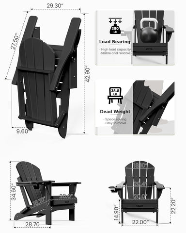 MUCHENGHY black Adirondack back view highlighting ergonomic high back.