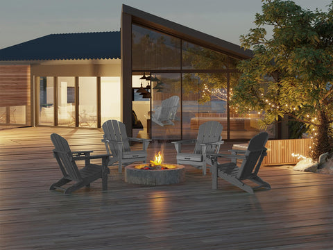 MUCHENGHY folding Adirondack chair gray opened for comfortable outdoor seating.