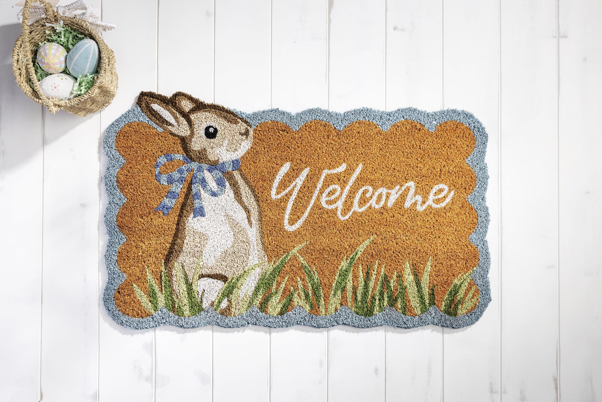 Mud Pie 18x29 coir entry mat traps dirt and moisture effectively.