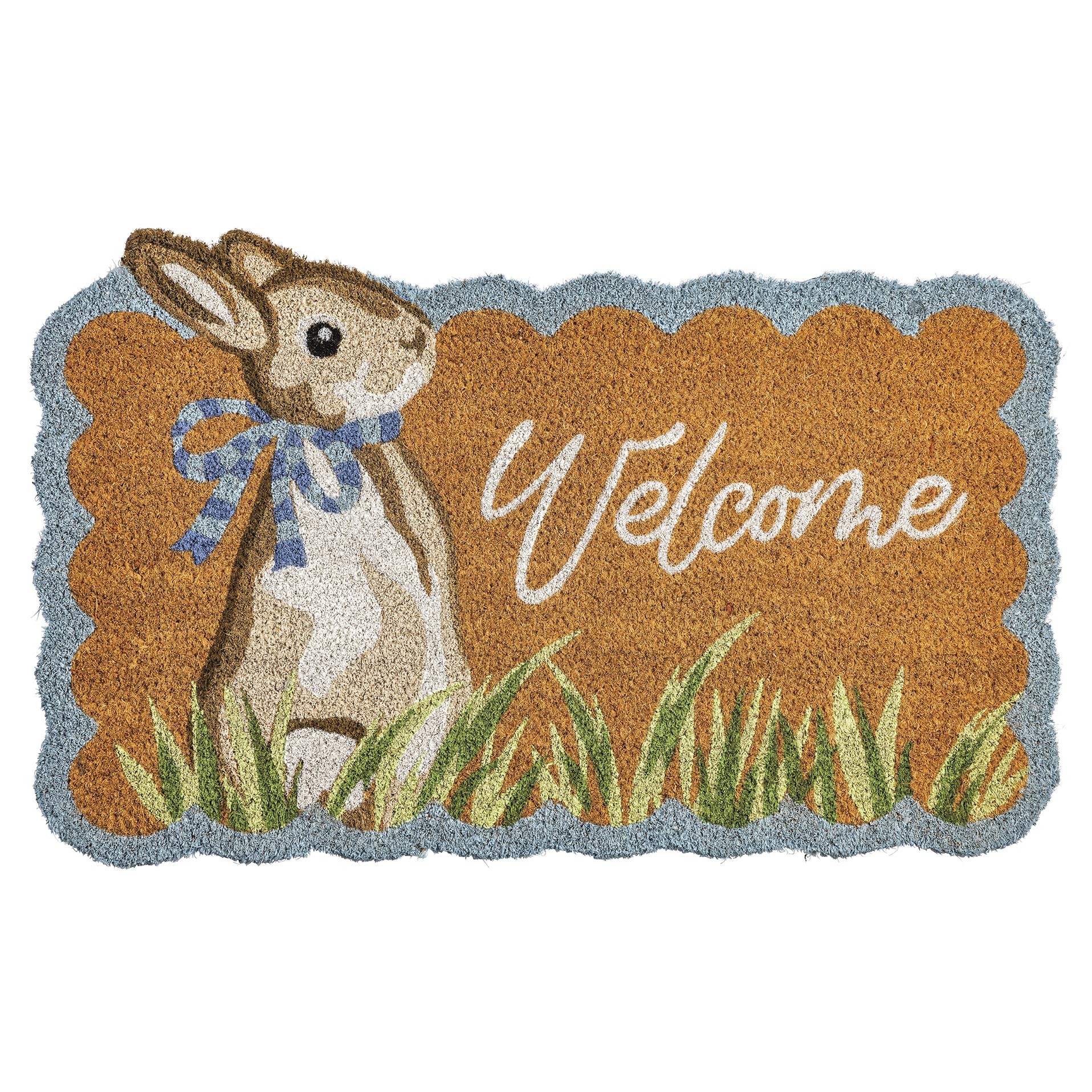 Mud Pie Easter Bunny Welcome Scalloped Doormat greets guests with festive charm.