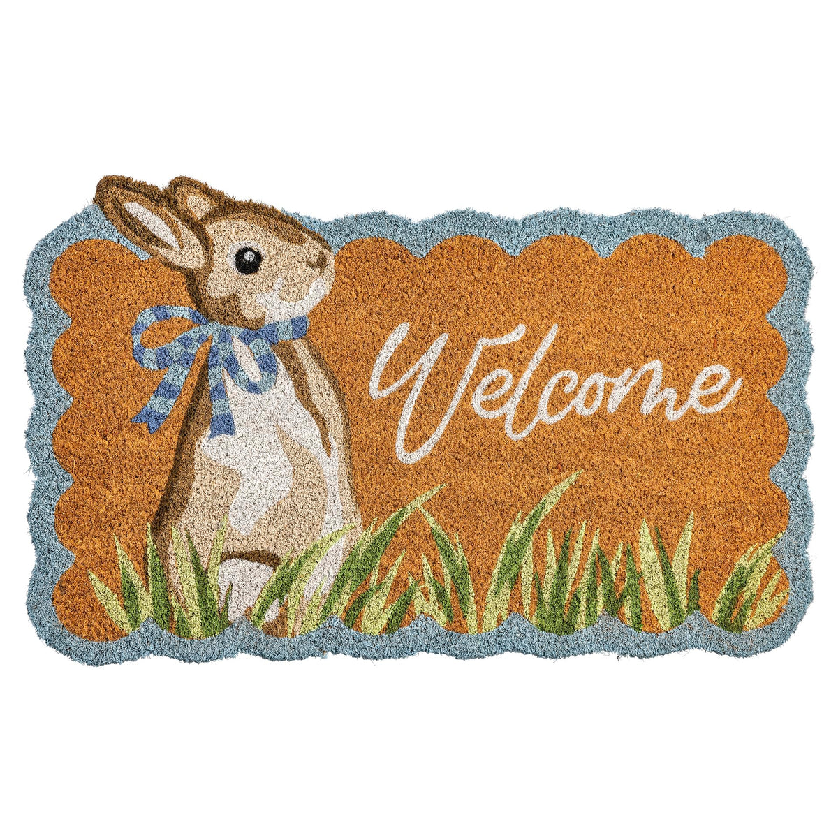 Mud Pie Easter Bunny Welcome Scalloped Doormat greets guests with festive charm.