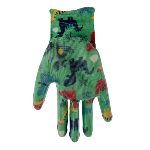 MUD Simply Mud Kids gloves keep hands cool with breathable back and fun dinosaur pattern.