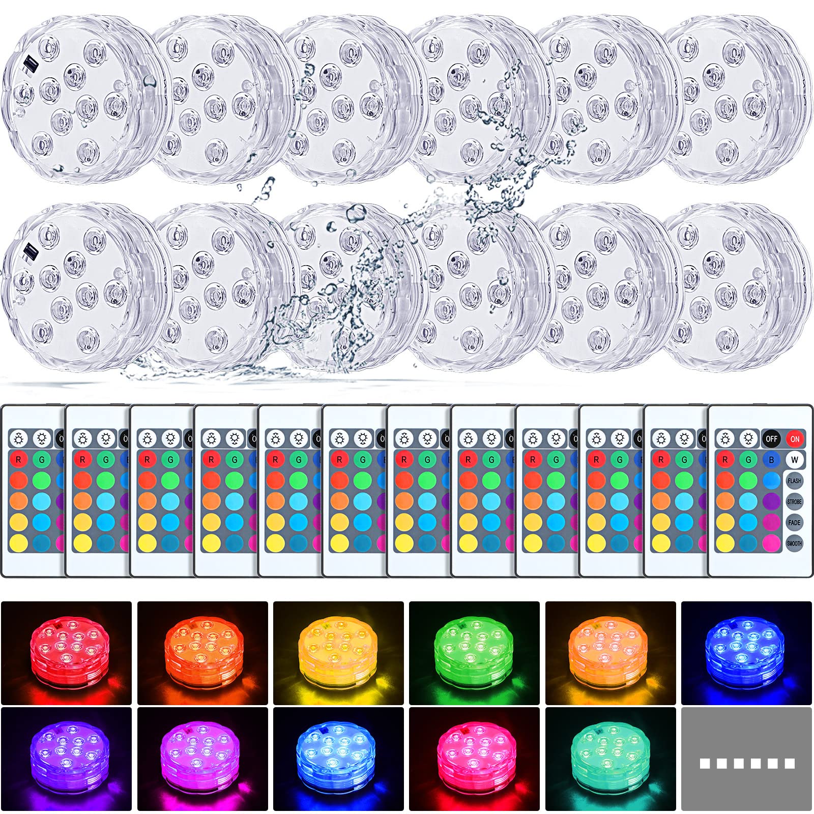 Mudder 12-pack submersible LED lights with remote for pool decoration