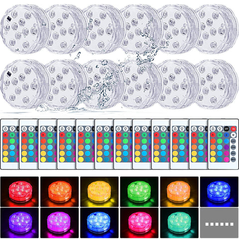 Mudder 12-pack submersible LED lights with remote for pool decoration