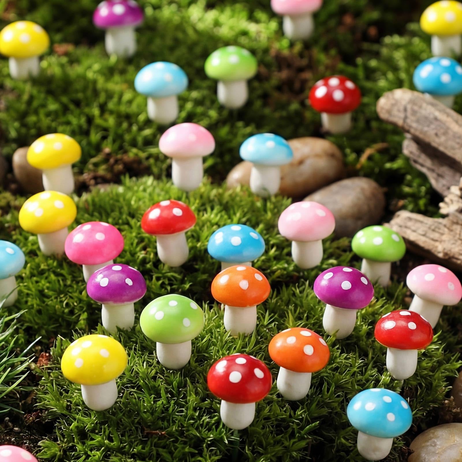 Mudder purse-foam mushroom adds whimsical color to tiny gardens.