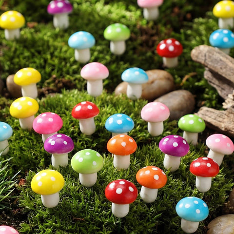 Mudder purse-foam mushroom adds whimsical color to tiny gardens.