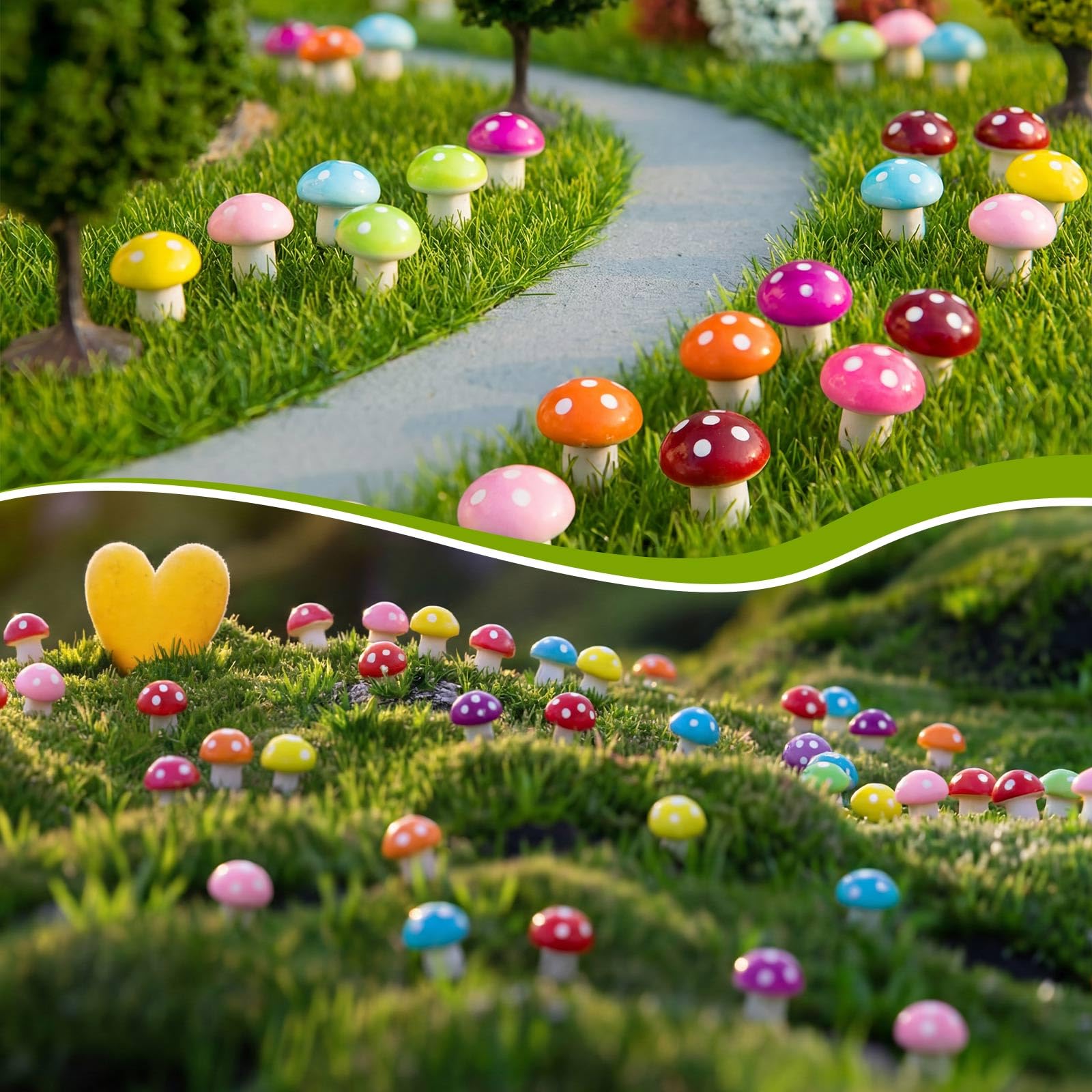 Mudder rose-red foam mushroom provides vivid accents for fairy village displays.