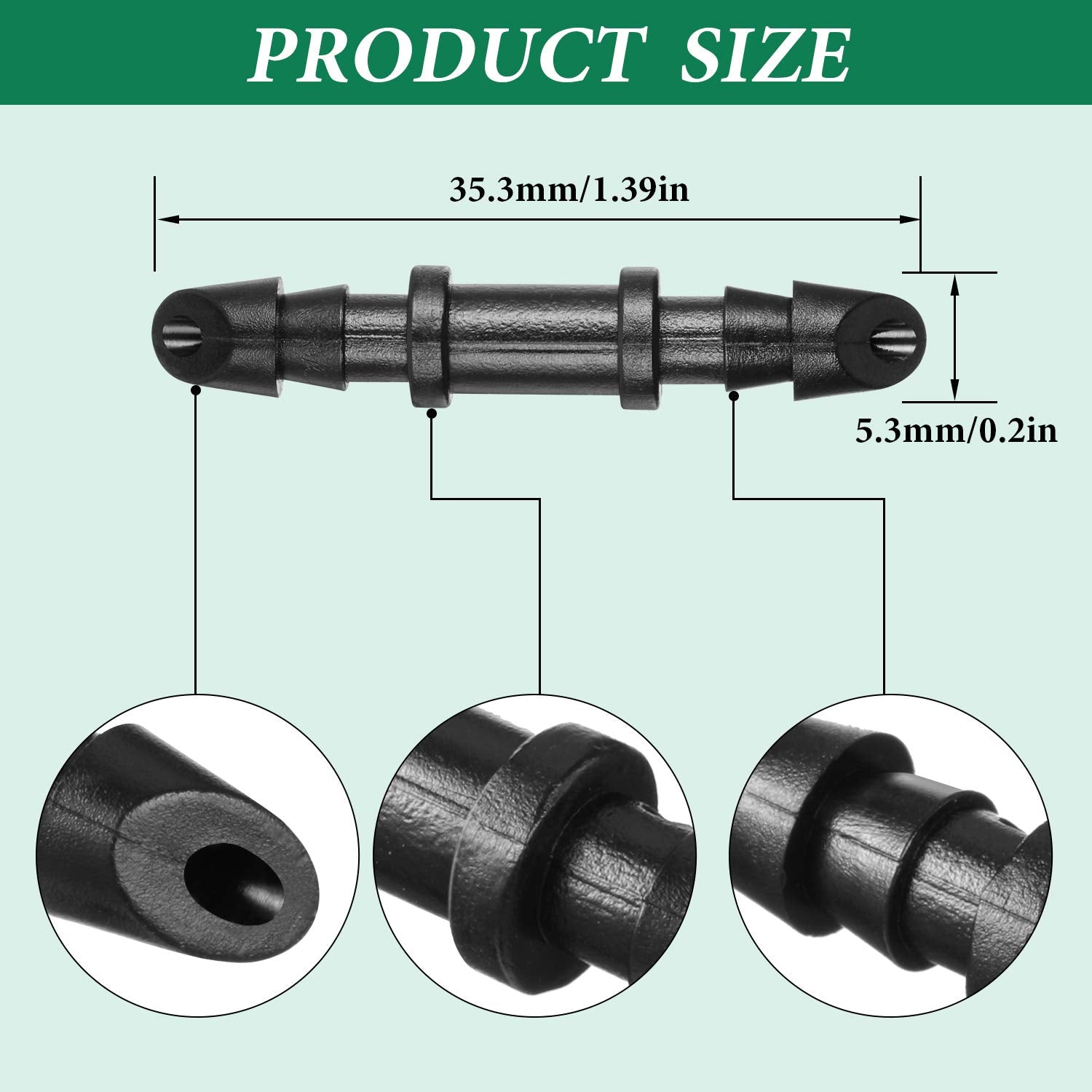 Close-up of Mudder barbed connector for 1/4 inch tubing with secure fit