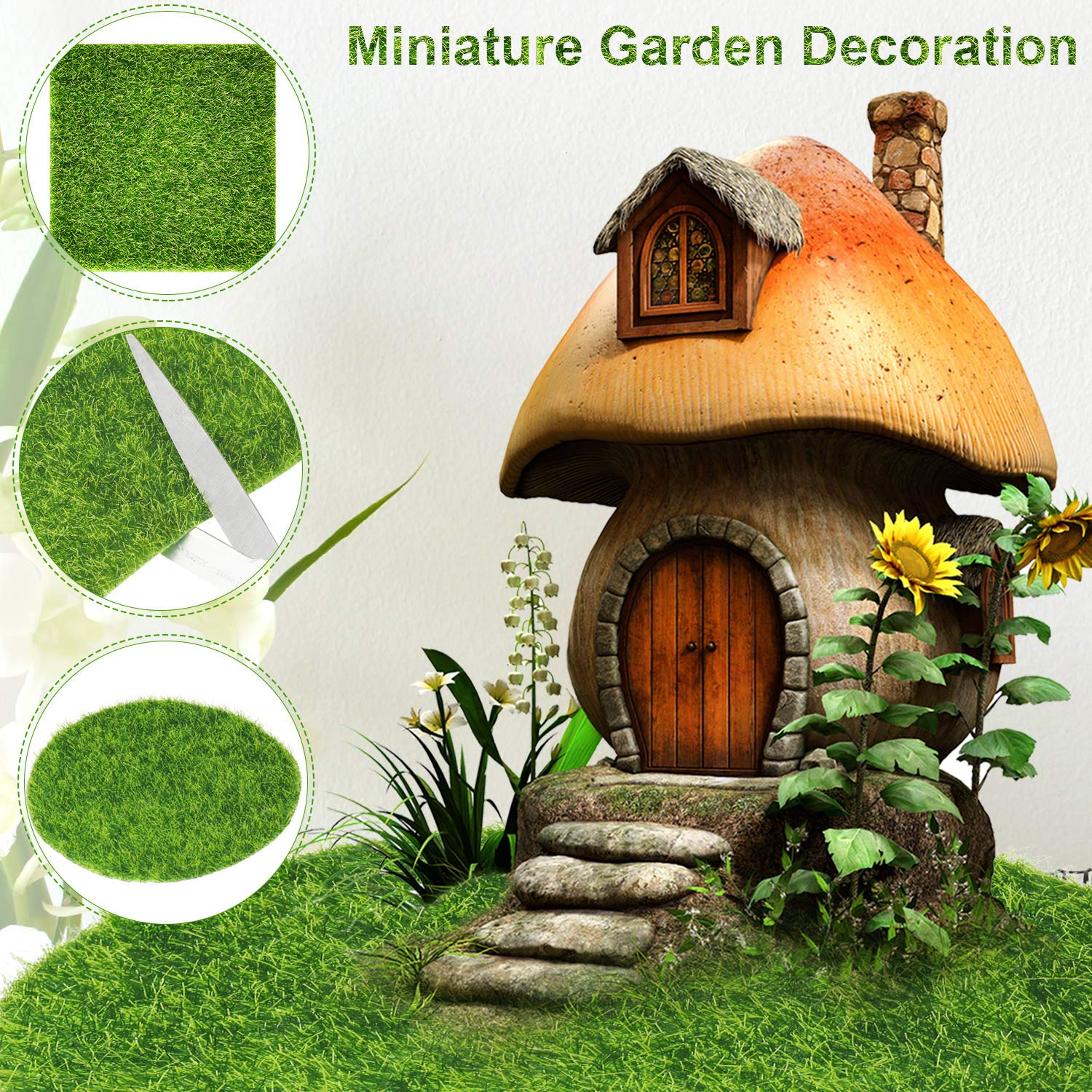 Mudder dollhouse lawn decor 6x6 inch showcasing lush faux turf details.