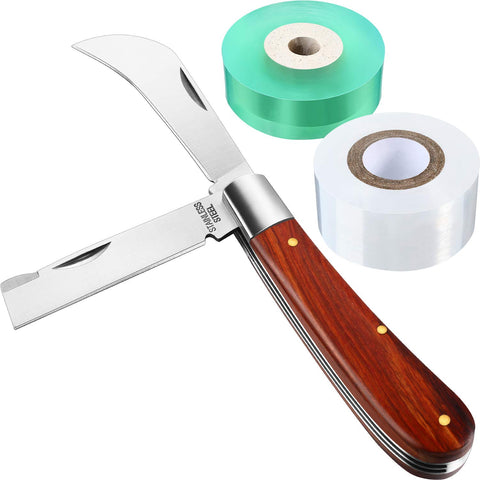 Mudder grafting knife with double blades for precise pruning and budding.
