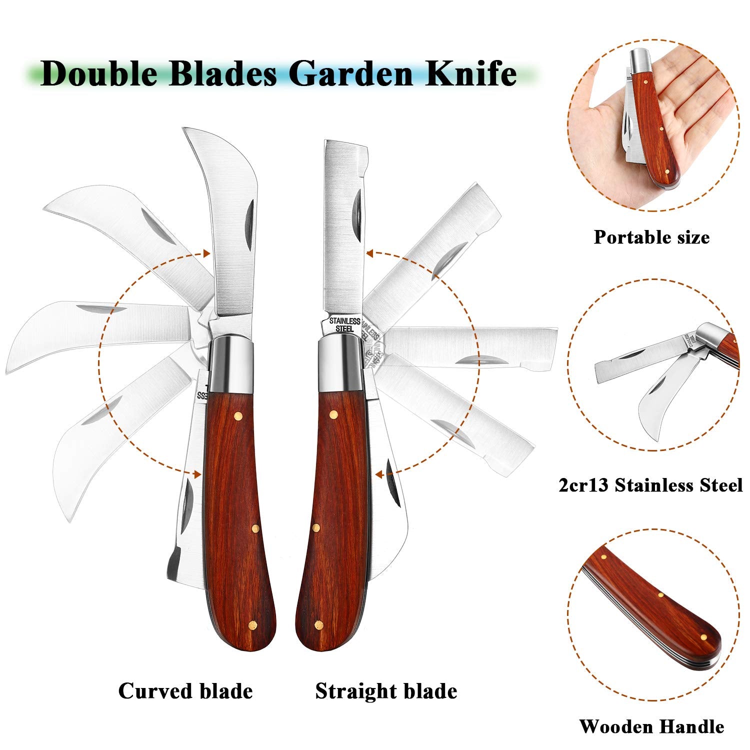 Mudder wooden-handle grafting knife offers comfortable grip during use.