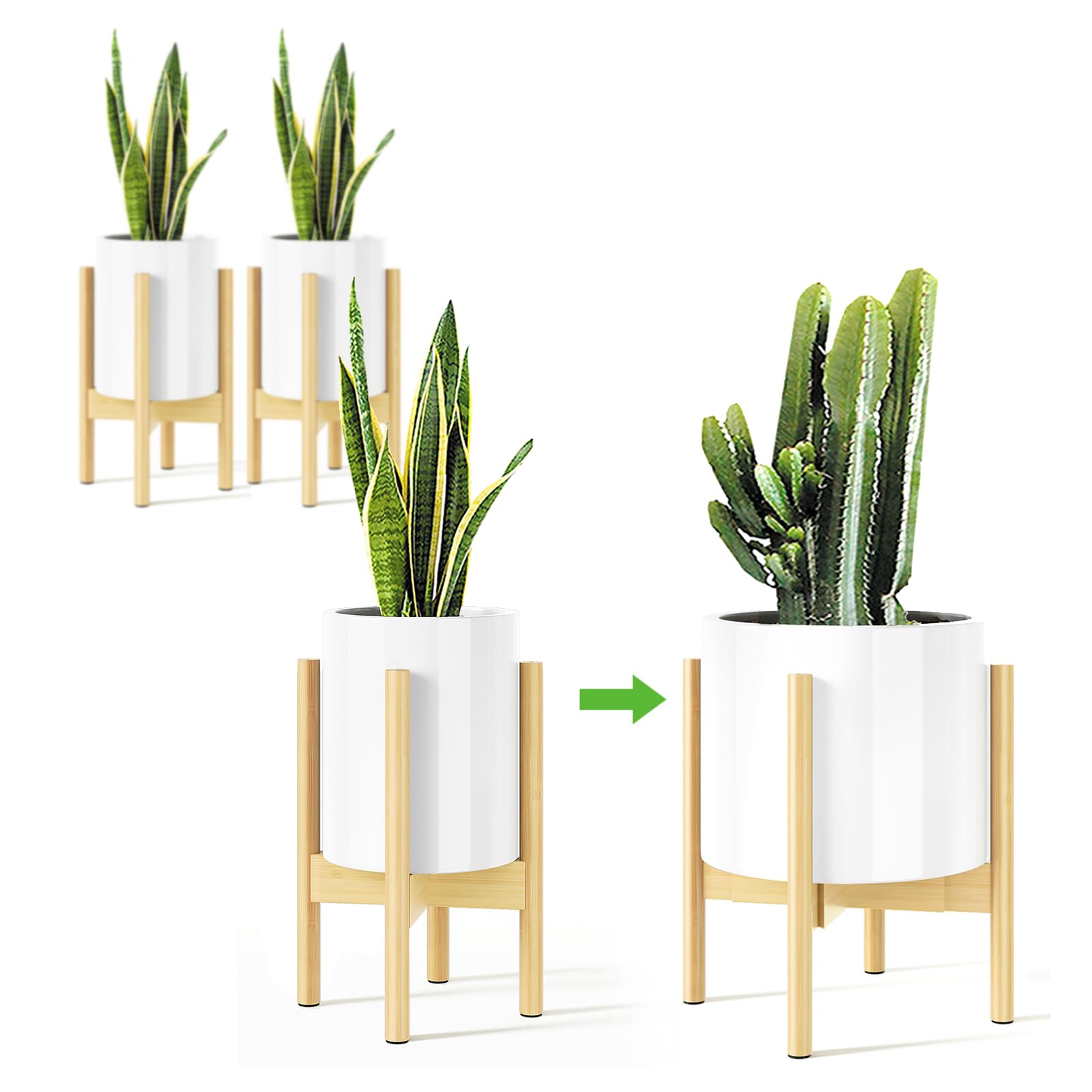 MUDEELA adjustable bamboo plant stand for 8–12 inch pots.