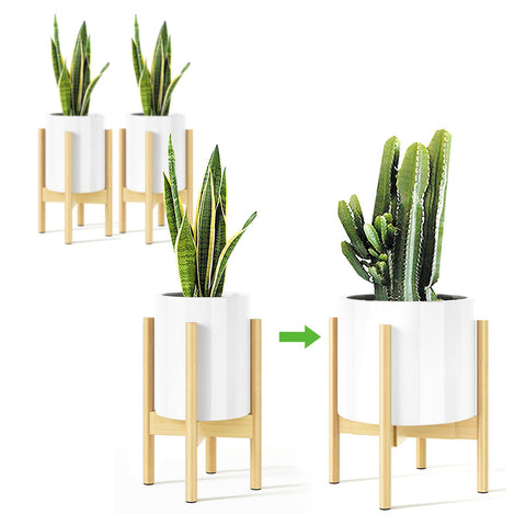 MUDEELA adjustable bamboo plant stand for 8–12 inch pots.