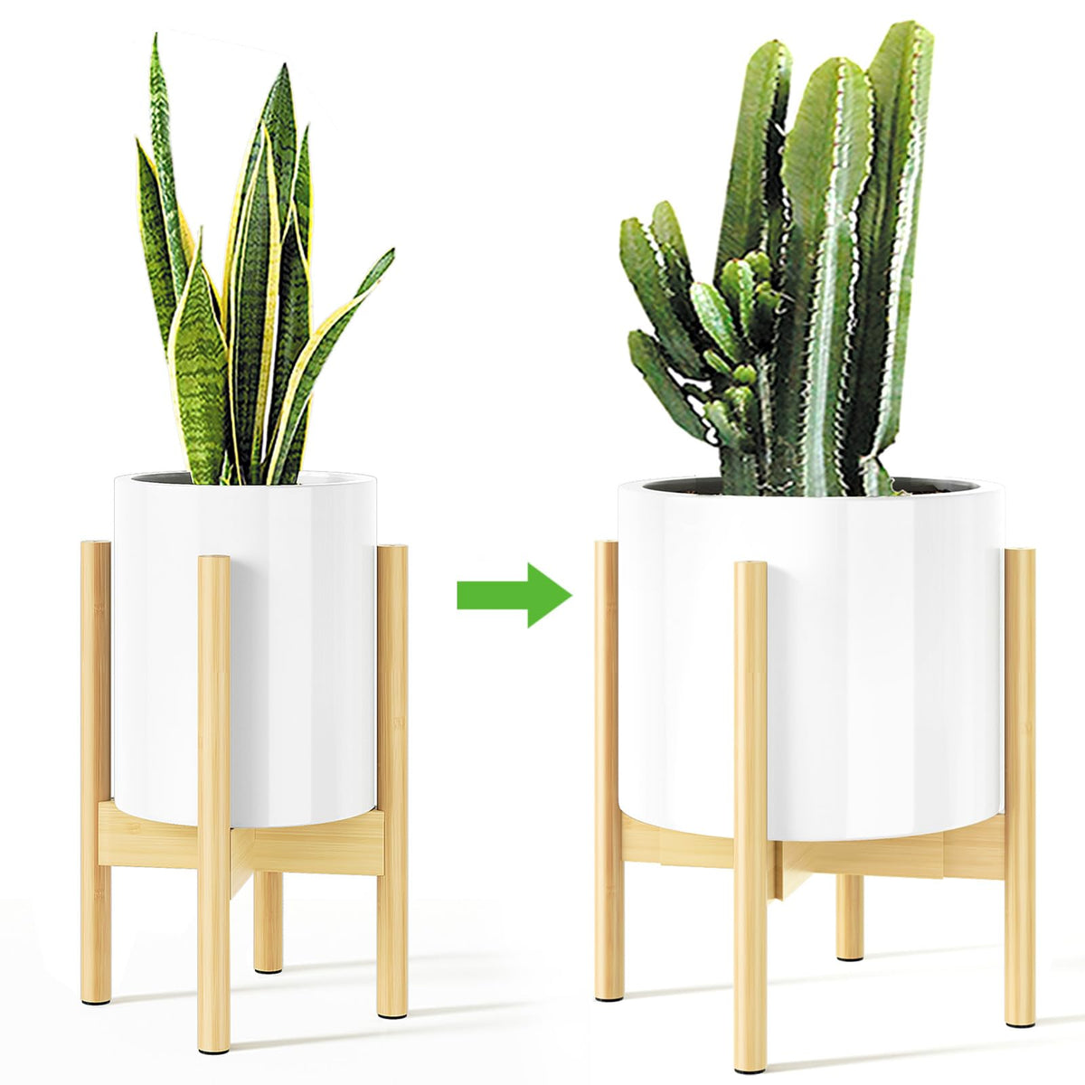 MUDEELA plant stand shows adjustable width for 8–12 inch pots, ideal versatility.