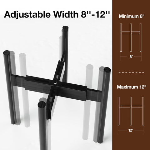 MUDEELA bamboo plant stand, side angle, shows adjustable width for different pot sizes.