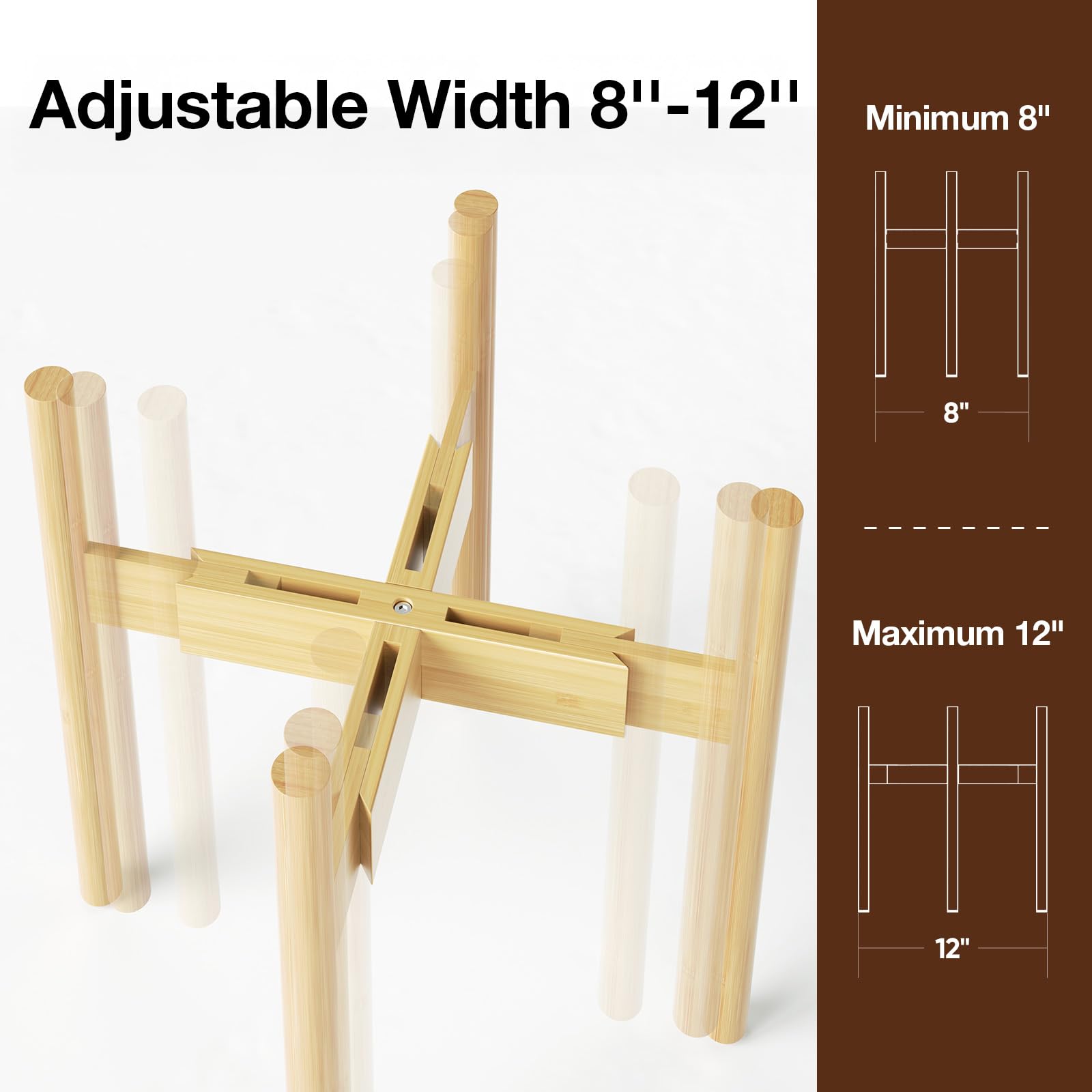 MUDEELA mid-century bamboo stand captured from a front view highlighting natural finish.