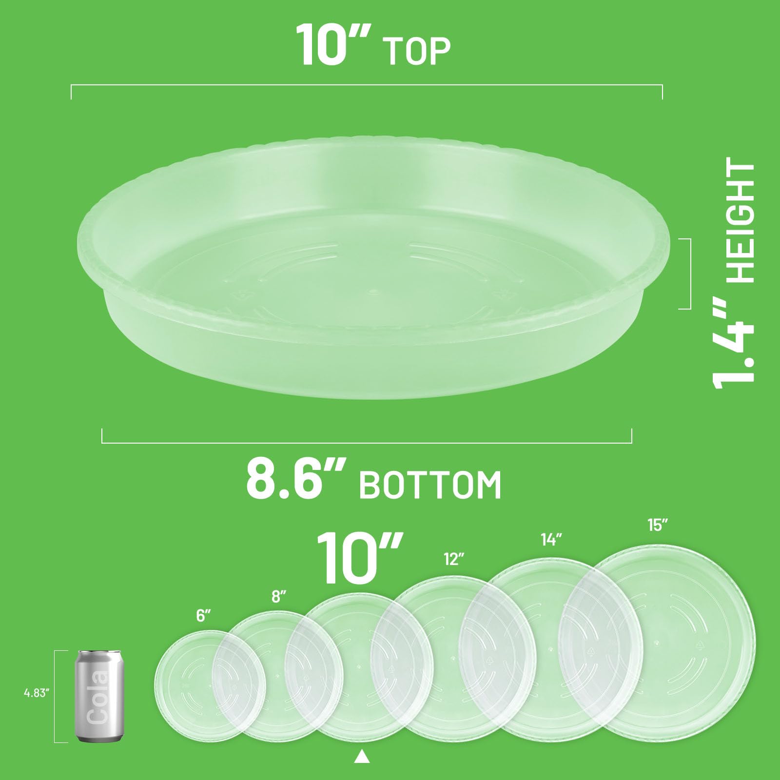 MUDEELA 10-inch plant saucer side view highlighting depth for water catchment