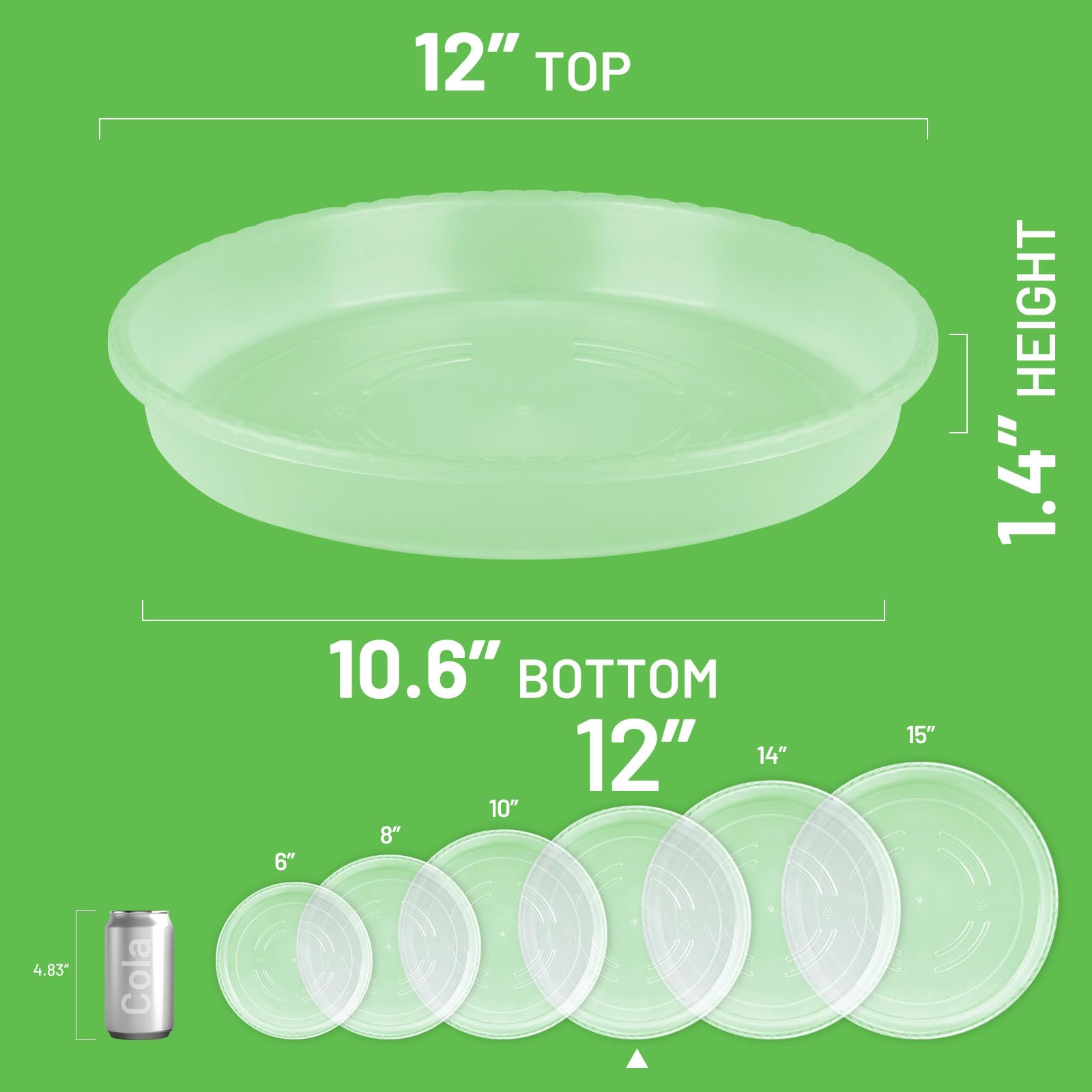 MUDEELA 12-inch clear plant saucer edge detail highlights sturdy wall for pots.